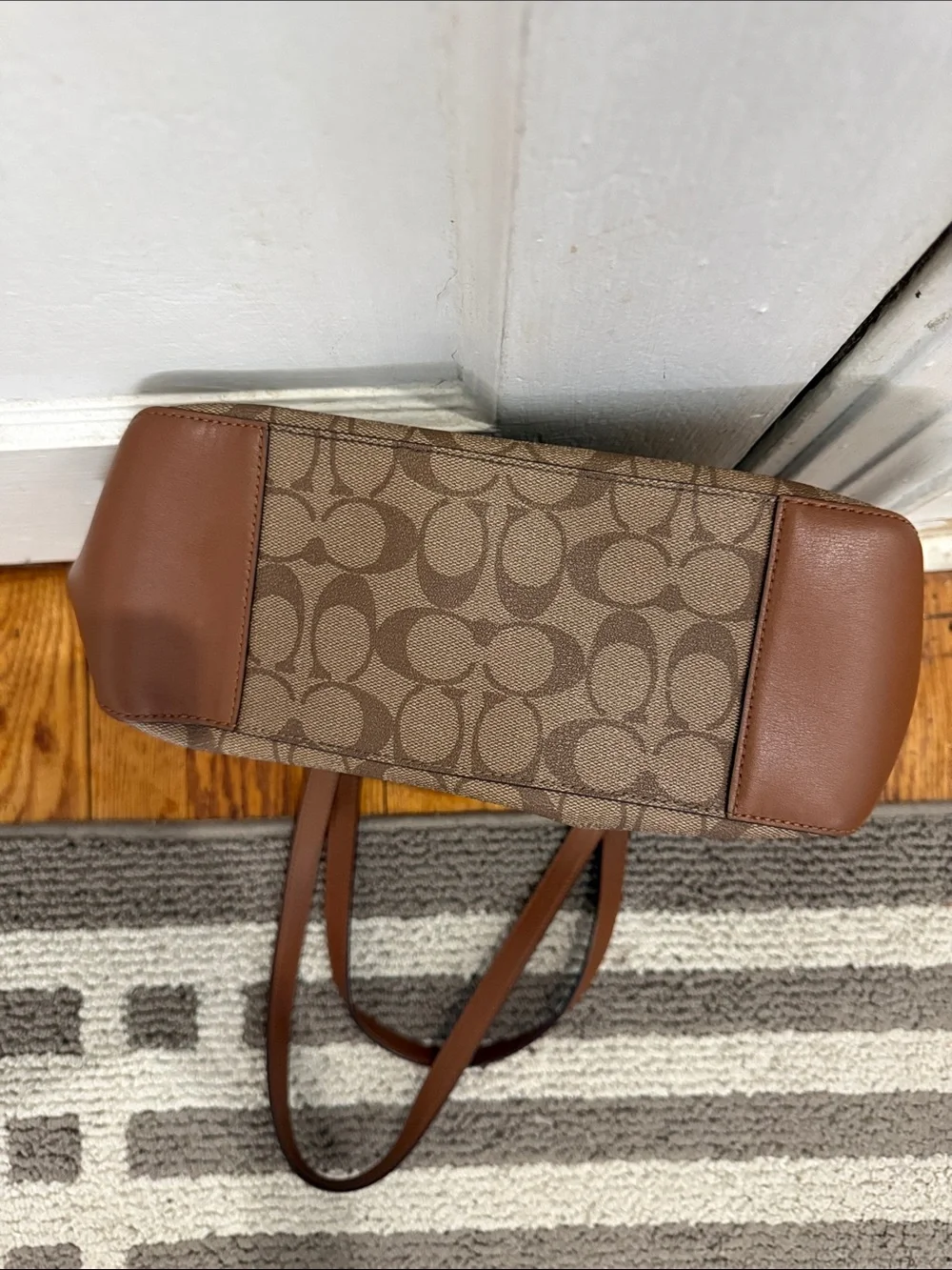 COACH Tan/Brown Signature Canvas Tote with Leather Trim